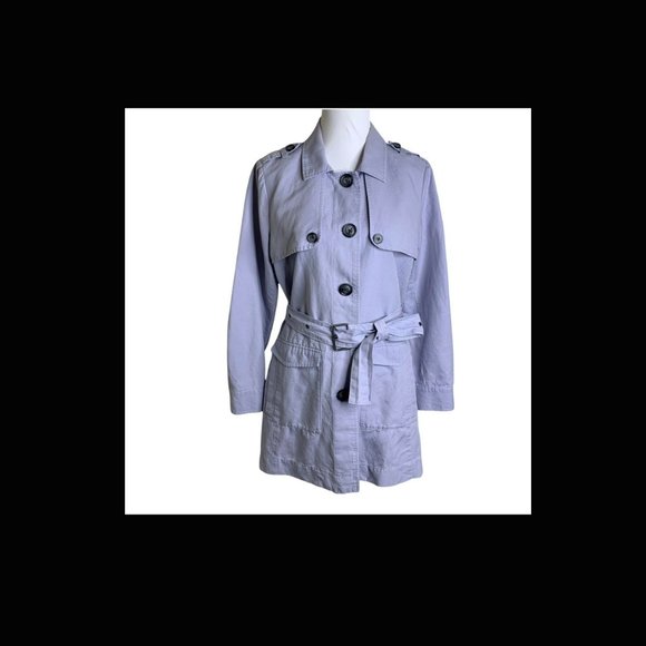 CABI Linen blend ESSENTIAL LAVENDER RUSSIAN BELTED TRENCH COAT S, measured - Picture 2 of 10